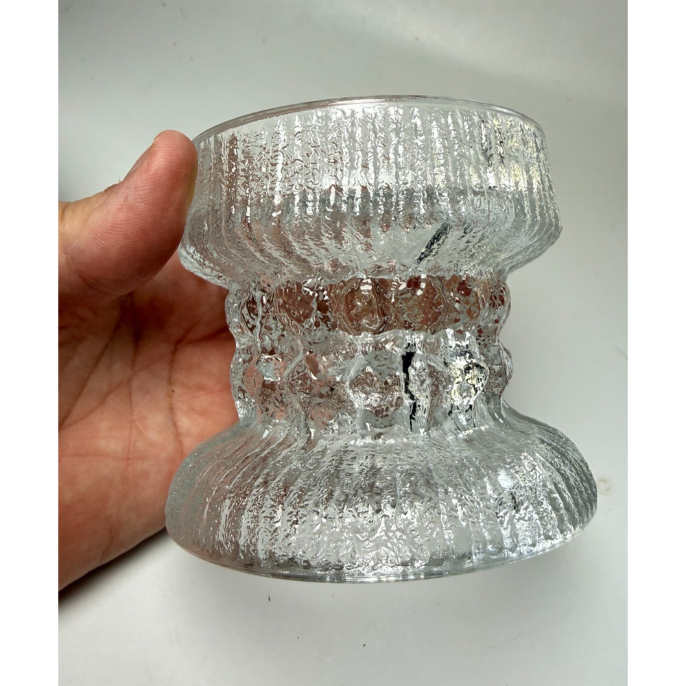 LE Smith Glass Fjord Glacial Candle Holders Set Scandinavian Textured Ice 1970s - Picture 4 of 7